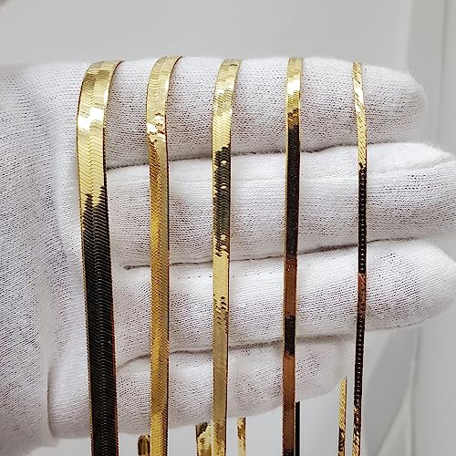 The Diamond Deal 14K Yellow Gold 3.00mm Shiny Imperial Herringbone Chain Necklace or Bracelet for Pendants and Charms with Lobster-Claw Clasp (3MM And 16")