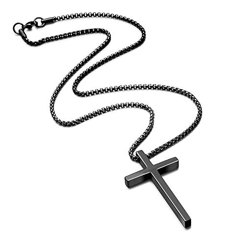 M MOOHAM Stainless Steel Cross Pendant Necklaces for Men Women Pendant Chain 22 Inch Black, Fathers Day Christian Gifts for Women Men Dad Husband Grandpa