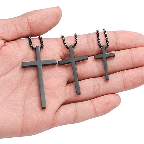 M MOOHAM Stainless Steel Cross Pendant Necklaces for Men Women Pendant Chain 22 Inch Black, Fathers Day Christian Gifts for Women Men Dad Husband Grandpa