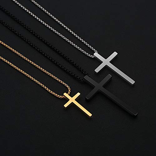 M MOOHAM Stainless Steel Cross Pendant Necklaces for Men Women Pendant Chain 22 Inch Black, Fathers Day Christian Gifts for Women Men Dad Husband Grandpa
