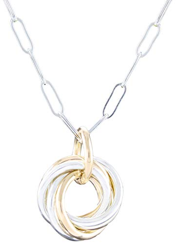 Dainty Two-Tone Love Knot Pendant Necklace with Mixed 14K Gold-Filled and 925 Sterling Silver Circles Casual Jewelry Gift Idea for Graduation - 18"