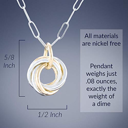 Dainty Two-Tone Love Knot Pendant Necklace with Mixed 14K Gold-Filled and 925 Sterling Silver Circles Casual Jewelry Gift Idea for Graduation - 18"