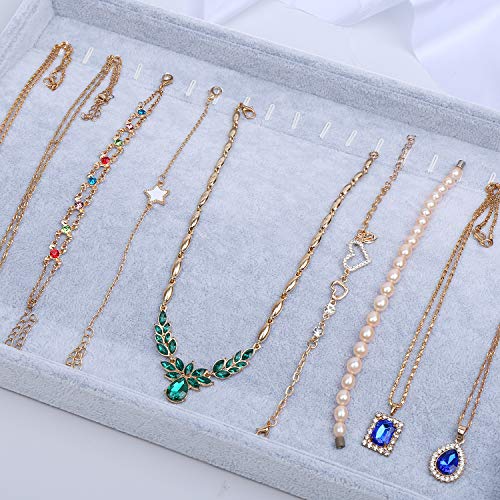 STYLIFING 20 Hooks Necklaces Tray Velvet Neckalce Organizer Bracelet Display Case Holder Stackable for Necklaces Hand Chains Gifts for Women Girls