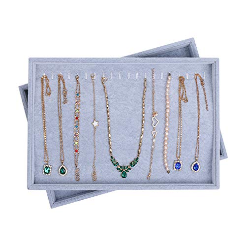 STYLIFING 20 Hooks Necklaces Tray Velvet Neckalce Organizer Bracelet Display Case Holder Stackable for Necklaces Hand Chains Gifts for Women Girls