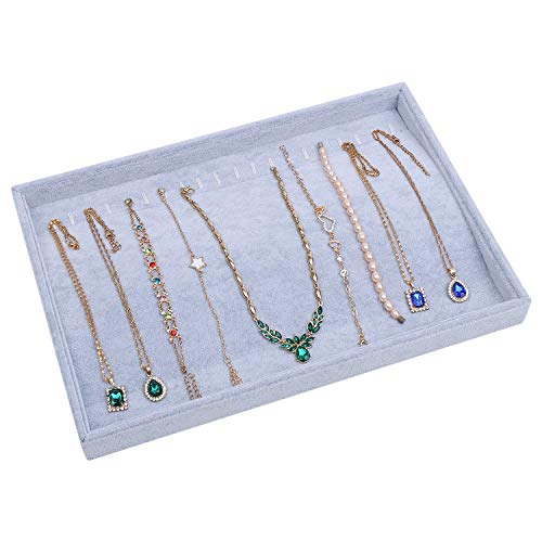 STYLIFING 20 Hooks Necklaces Tray Velvet Neckalce Organizer Bracelet Display Case Holder Stackable for Necklaces Hand Chains Gifts for Women Girls