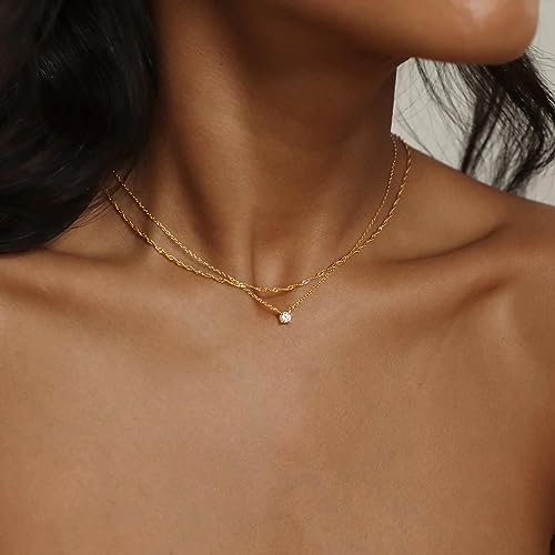 Dainty Gold Layered CZ Pendant Necklace