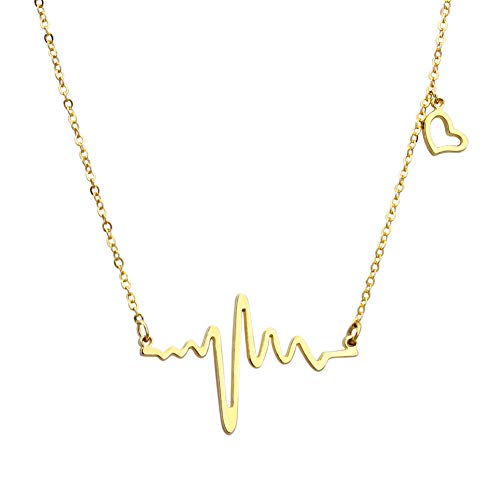 ELBLUVF 18k Gold Plated Stainless steel EKG Heart Beat Love Cardiogram Necklace for women