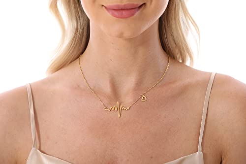 ELBLUVF 18k Gold Plated Stainless steel EKG Heart Beat Love Cardiogram Necklace for women