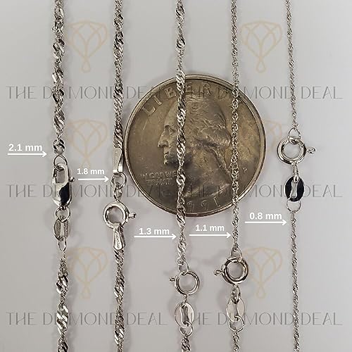 The Diamond Deal 14K Yellow or White Gold 1.5mm Shiny Diamond-Cut Classic Singapore Chain Necklace for Pendants and Charms with Spring-Ring Clasp (20" And white-gold)