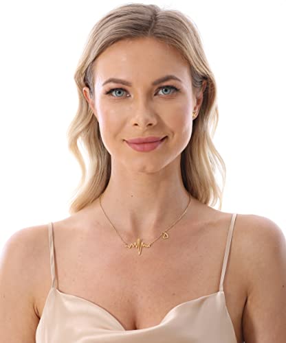 ELBLUVF 18k Gold Plated Stainless steel EKG Heart Beat Love Cardiogram Necklace for women