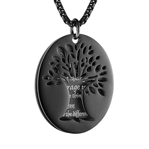 HZMAN Two Piece Serenity Prayer Stainless Steel Pendant Necklace With Tree Of Life Cut Out Black