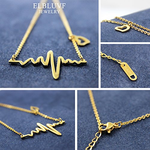 ELBLUVF 18k Gold Plated Stainless steel EKG Heart Beat Love Cardiogram Necklace for women