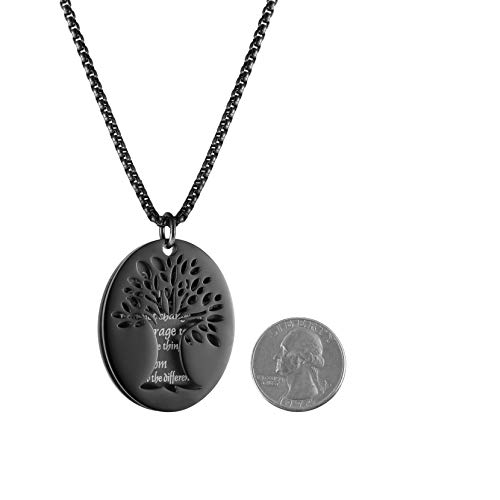 HZMAN Two Piece Serenity Prayer Stainless Steel Pendant Necklace With Tree Of Life Cut Out Black