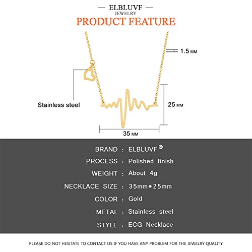ELBLUVF 18k Gold Plated Stainless steel EKG Heart Beat Love Cardiogram Necklace for women