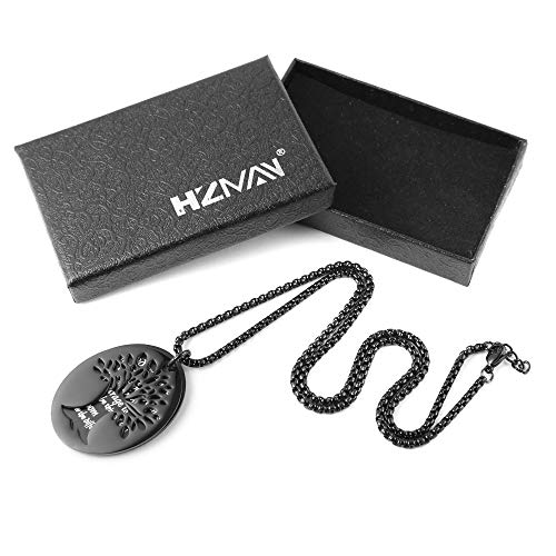 HZMAN Two Piece Serenity Prayer Stainless Steel Pendant Necklace With Tree Of Life Cut Out Black