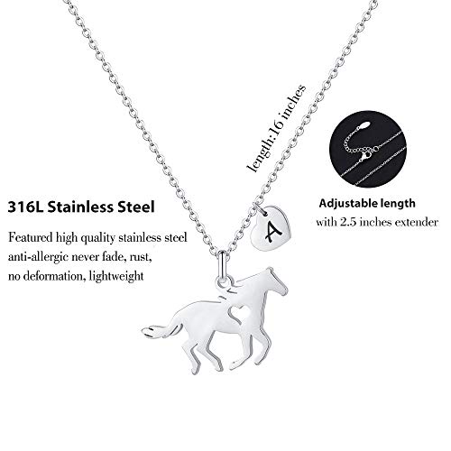 MONOOC Horse Necklace for Teen Girls, Horse Necklace with Initial Horse Lovers Gifts for Girls L Letter Necklace Heart Initial Necklace for Kids Horse Jewelry for Kids