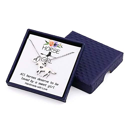 MONOOC Horse Necklace for Teen Girls, Horse Necklace with Initial Horse Lovers Gifts for Girls L Letter Necklace Heart Initial Necklace for Kids Horse Jewelry for Kids