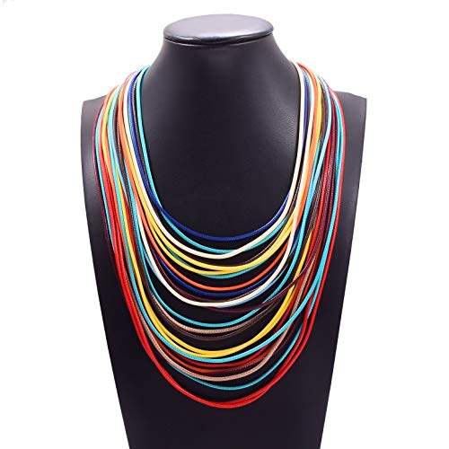Women Multi Layer Chunky Bib Necklace Magnetic Clasp Wax Line Choker Statement Jewelry