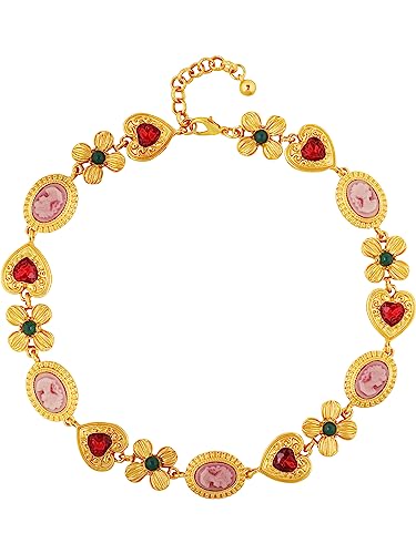 OJERRY Byzantine Medieval Renaissance Colorful Gold Plated Chunky Costume Statement Heart Cameo Pendant Choker Necklace Cool Jewelry Set Necklaces Coolest Gifts for Women Chunky Trendy In Their 30s
