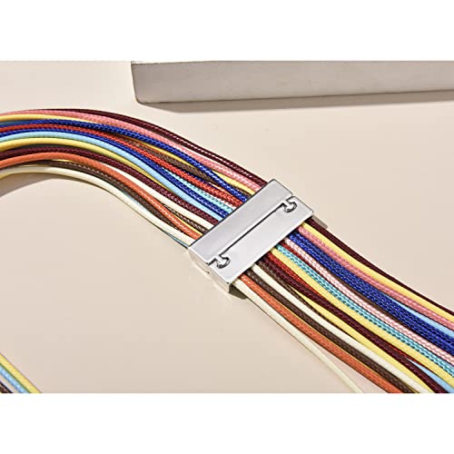 Women Multi Layer Chunky Bib Necklace Magnetic Clasp Wax Line Choker Statement Jewelry