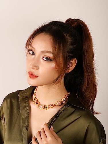 OJERRY Byzantine Medieval Renaissance Colorful Gold Plated Chunky Costume Statement Heart Cameo Pendant Choker Necklace Cool Jewelry Set Necklaces Coolest Gifts for Women Chunky Trendy In Their 30s