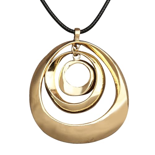 Popeoiuh Leather Necklace for Women Vintage Boho Choker Necklace Gold Statement Pendant Necklace with Black Leather Rope