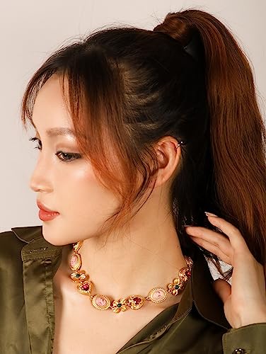 OJERRY Byzantine Medieval Renaissance Colorful Gold Plated Chunky Costume Statement Heart Cameo Pendant Choker Necklace Cool Jewelry Set Necklaces Coolest Gifts for Women Chunky Trendy In Their 30s