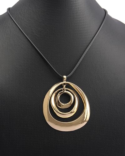 Popeoiuh Leather Necklace for Women Vintage Boho Choker Necklace Gold Statement Pendant Necklace with Black Leather Rope