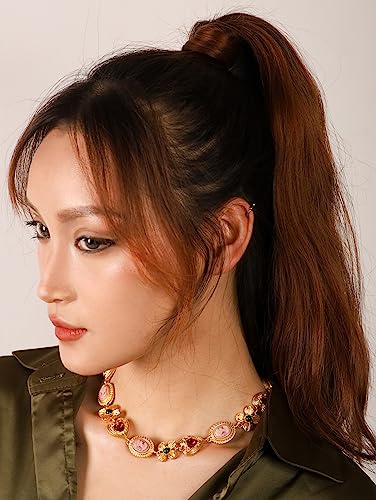 OJERRY Byzantine Medieval Renaissance Colorful Gold Plated Chunky Costume Statement Heart Cameo Pendant Choker Necklace Cool Jewelry Set Necklaces Coolest Gifts for Women Chunky Trendy In Their 30s