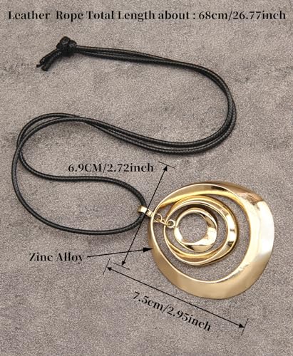 Popeoiuh Leather Necklace for Women Vintage Boho Choker Necklace Gold Statement Pendant Necklace with Black Leather Rope