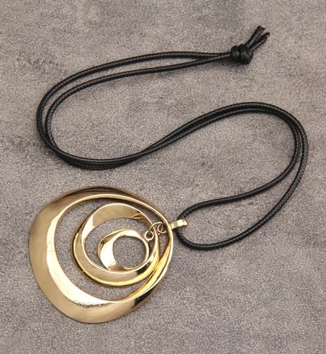 Popeoiuh Leather Necklace for Women Vintage Boho Choker Necklace Gold Statement Pendant Necklace with Black Leather Rope