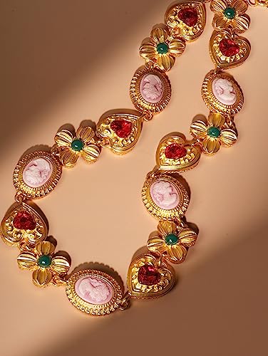 OJERRY Byzantine Medieval Renaissance Colorful Gold Plated Chunky Costume Statement Heart Cameo Pendant Choker Necklace Cool Jewelry Set Necklaces Coolest Gifts for Women Chunky Trendy In Their 30s