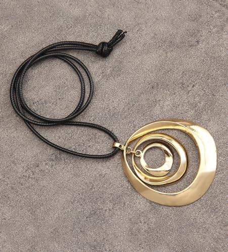 Popeoiuh Leather Necklace for Women Vintage Boho Choker Necklace Gold Statement Pendant Necklace with Black Leather Rope