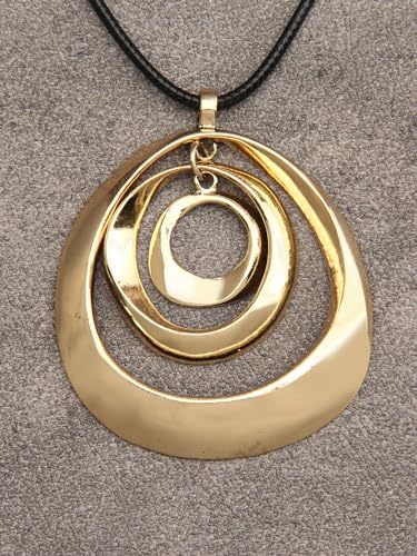 Popeoiuh Leather Necklace for Women Vintage Boho Choker Necklace Gold Statement Pendant Necklace with Black Leather Rope