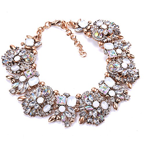 Zthread Bib Statement Necklace Rhinstone Beads Collar Necklace Colorful Crystal Choker Collar Necklace Women Fashion Jewelry Necklace (White)