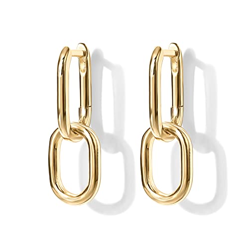 14K Yellow Gold Paperclip Chain Drop Earrings for Women