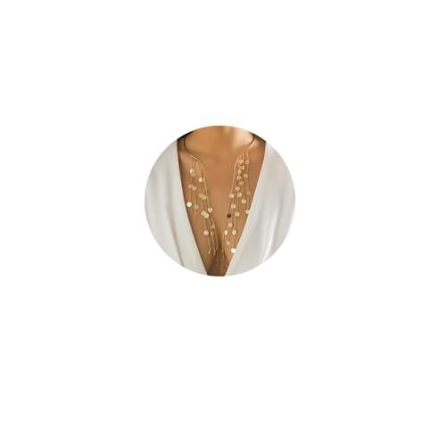 Metal Pearl Open Choker Necklace Adjustable Gold Pearl Choker Necklaces for Women Round Open Cuff Necklace Elegant Cuff Collar Necklace Statement Chain Necklace for Women (Sequin)