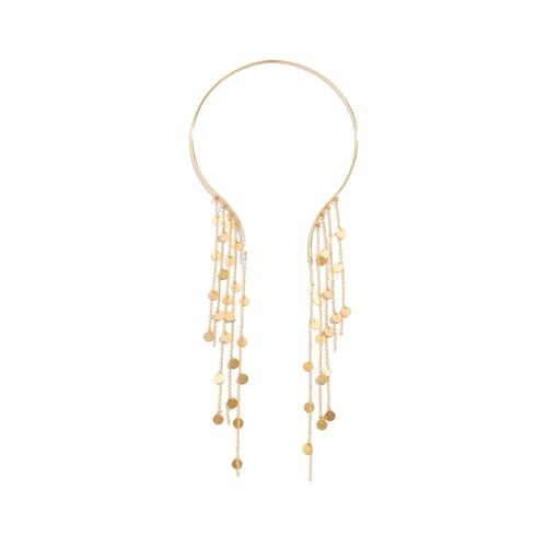 Metal Pearl Open Choker Necklace Adjustable Gold Pearl Choker Necklaces for Women Round Open Cuff Necklace Elegant Cuff Collar Necklace Statement Chain Necklace for Women (Sequin)