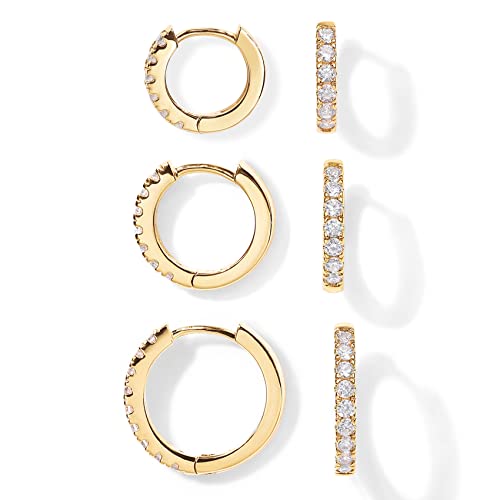 PAVOI 18K Huggie Earring Trio, Yellow Gold