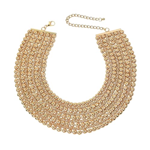 KDLUN Women Statement Necklace Choker Metal Beaded Chunky Necklace Collar Fashion Party Jewelry (4367 Gold Color)