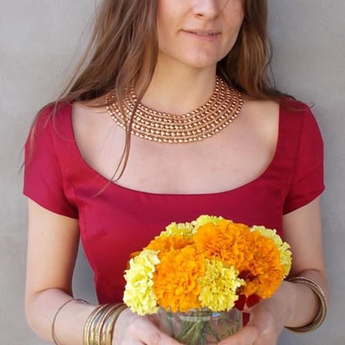 KDLUN Women Statement Necklace Choker Metal Beaded Chunky Necklace Collar Fashion Party Jewelry (4367 Gold Color)