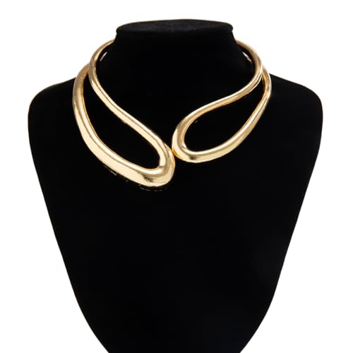 Abiotp Chunky Gold Choker Collar Necklaces Irregular Stretch Open Statement Necklace Twisted Geometric Clavicle Necklaces for Women Teen Girls Jewelry Accessories Gifts (gold)