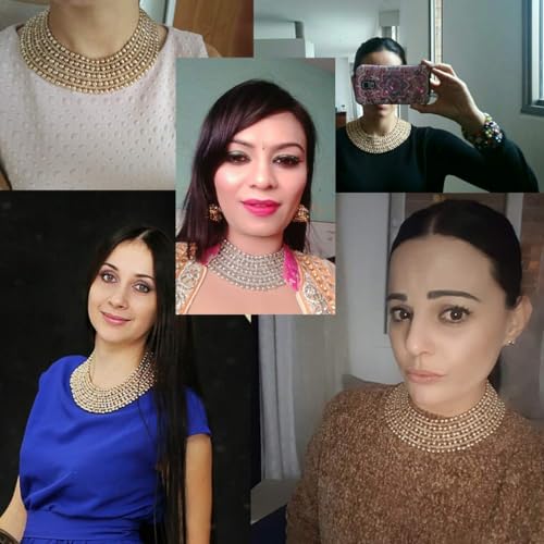 KDLUN Women Statement Necklace Choker Metal Beaded Chunky Necklace Collar Fashion Party Jewelry (4367 Gold Color)