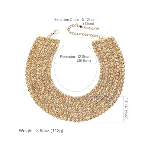 KDLUN Women Statement Necklace Choker Metal Beaded Chunky Necklace Collar Fashion Party Jewelry (4367 Gold Color)