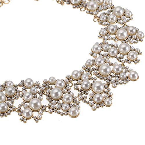 Jerollin Crystal Rhinestone/Pearl Statement Chain Necklace, Vintage Choker Bib Pendant Necklace Bohemian Bling Tassel Collar Statement Necklace for Evening Party… (White)