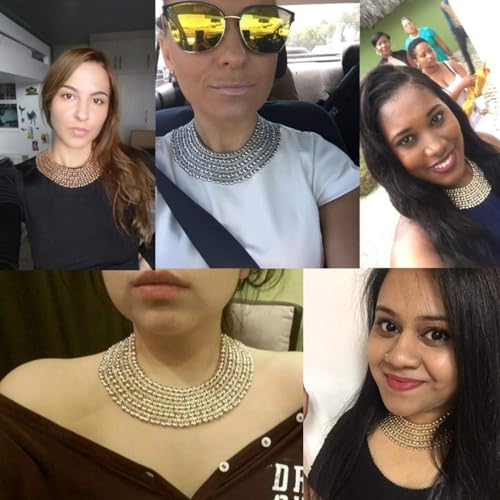 KDLUN Women Statement Necklace Choker Metal Beaded Chunky Necklace Collar Fashion Party Jewelry (4367 Gold Color)