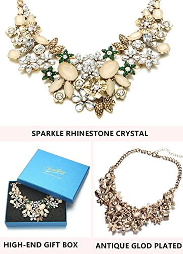 Womens Statement Necklaces Flower Chunky Necklace Floral Bib Necklaces Antique Gold