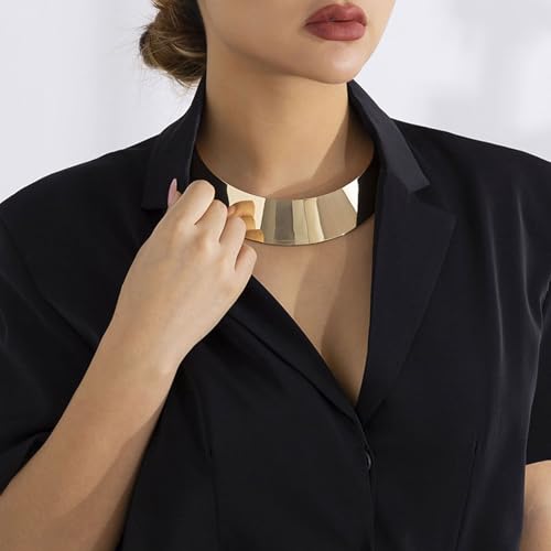 Chunky Gold Necklace Gold Statement Necklace for Women Dainty Gold Choker Necklace Gold Chunky Necklace Gold Chain Charm Necklace Exaggerated Ethnic Big Statement Necklace Gold African Tribe Wide Metal Choker Jewelry