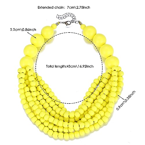 Kiszu 7 Layered Wood Beads Strand Statement Choker Necklace for Women, Africa Large and Small Round Chunky Necklace, Ethnic Colorful Bead Layered Bib Collar Necklace Hip Hop Jewelry