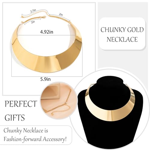 Chunky Gold Necklace Gold Statement Necklace for Women Dainty Gold Choker Necklace Gold Chunky Necklace Gold Chain Charm Necklace Exaggerated Ethnic Big Statement Necklace Gold African Tribe Wide Metal Choker Jewelry